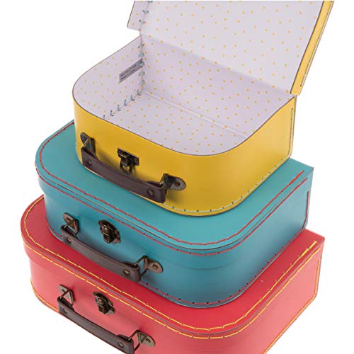 Jewelkeeper Paperboard Suitcases, Set of 3 – Nesting Storage Gift Boxes for Birthday Wedding Easter Nursery Office Decoration Displays Toys Photos – Red Turquoise Yellow