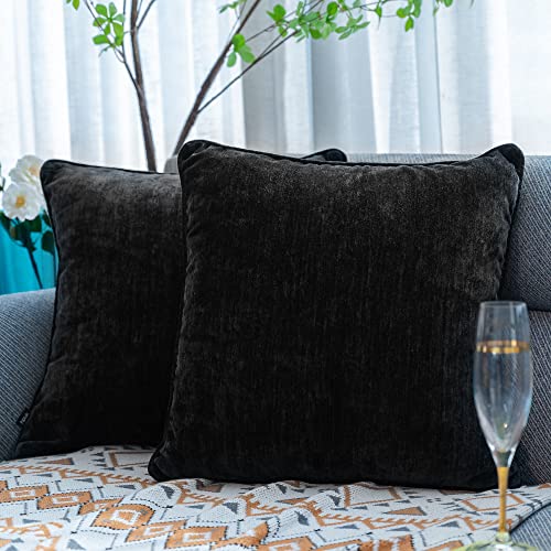 HPUK Cashmere Pillow Covers Pack of 2, Decorative Square Cushion Covers , Set of 2 Couch Pillows for Sofa Couch, Living Room, Bedroom, Office, 18 x 18 inch, Black