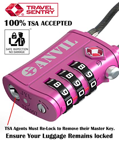 TSA Approved 3 Digit Luggage Cable Locks, Small Combination Padlock Ideal for Travel - 2 Pack (Pinky RED 2 Pack)