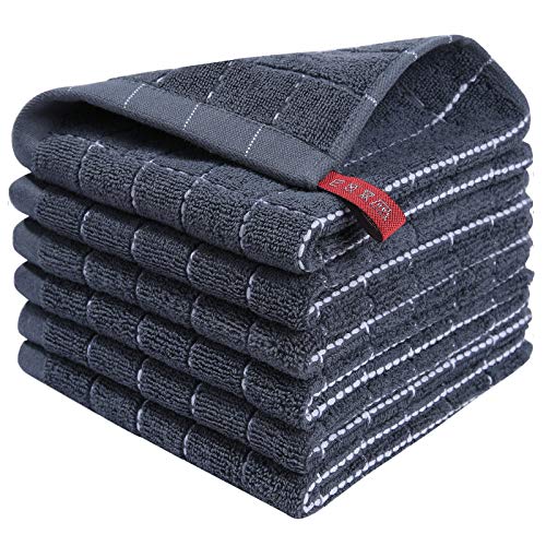 Homaxy 100% Cotton Terry Kitchen Dish Cloths, Highly Absorbent, Fast Drying and Machine Washable Dish Towels - Great for Household Cooking Cleaning, 6 Pack, 12 x 12 Inches, Dark Grey