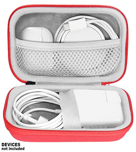 Handy Case for MacBook Pro, Air Power Adapter, MagSafe, MagSafe2, iPhone 12/12 Pro MagSafe Charger, USB C Hub, Type C Hub, USB Multi Ports Type c hub, Detachable Wrist Strap, mesh Pocket (Red)