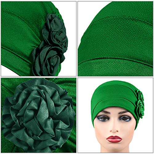 6 Pieces Women Turban Flower Caps Vintage Beanie Headscarf Elastic Headwrap Hat (Classic Colors)
