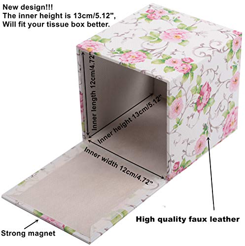 S Forever Home Decor Flower Pattern Faux Leather Tissue Box Cover (Square)