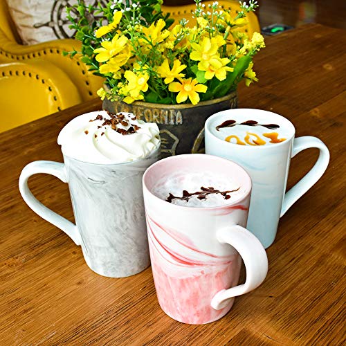 Marbling Ceramic Coffee Tall Mug, Tea Cup for Office and Home, 13 Oz, Dishwasher and Microwave Safe, 1 PCS (Pink-high, 1)