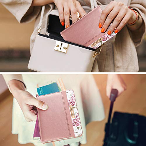 Passport Holder Cover Travel RFID Blocking Passport Cover Cute Slim Passport Wallet with Elastic Band for Women
