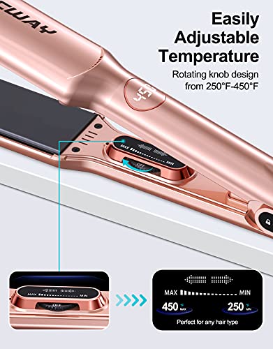 Bcway Hair Straightener, 1.5" Wide Plate Flat Iron for Hair with Adjustable Temperature 250°F-450°F, Digital LCD & PTC Heater, 3D Titanium Floating Plates 2-in-1 Hair Iron for All Hair Types