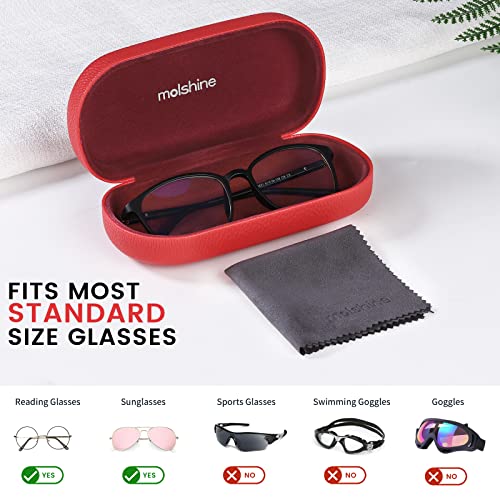 molshine Hard Shell Leather Sunglasses Case,Classic Large Glasses Case for Women Men,Sunglass Eyeglasses (Red)