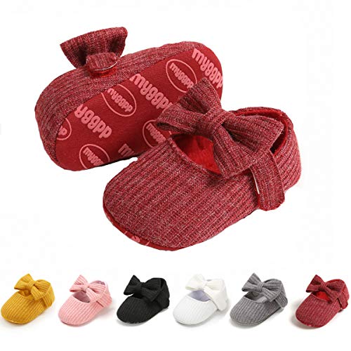 Ohwawadi Infant Baby Girl Shoes, Bowknot Baby Mary Jane Flats Princess Dress Shoes Soft Baby Crib Shoes(0-6 Months, 1933 Red)