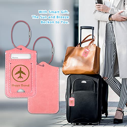 ACdream Luggage Tags 2 Pack, Leather Suitcase Tags Identifiers, Cute Cruise ID Labels with Privacy Cover fits on Backpack, Travel Bag, for Women, Men, Adults, Kids, Light Pink