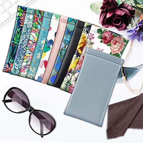 Fintie Eyeglasses Pouch with Cleaning Cloth, Portable Squeeze Top Vegan Leather Soft Glasses Case Anti-Scratch Sunglasses Bag, Ice Blue