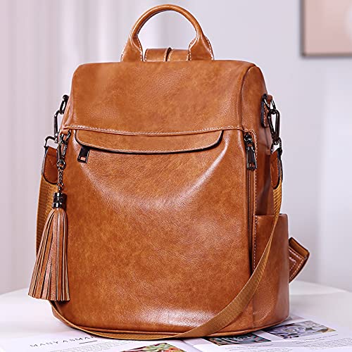 BROMEN Backpack Purse for Women Leather Anti-theft Travel Backpack Fashion Shoulder Bag Oil Wax Brown