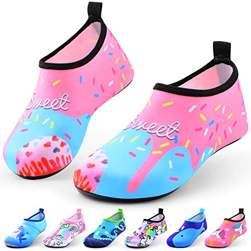 Sunnywoo Water Shoes for Kids Girls Boys,Toddler Kids Swim Water Shoes Quick Dry Non-Slip Water Skin Barefoot Sports Shoes Aqua Socks for Beach Outdoor Sports,11-12 Little Kid,Pink Shell