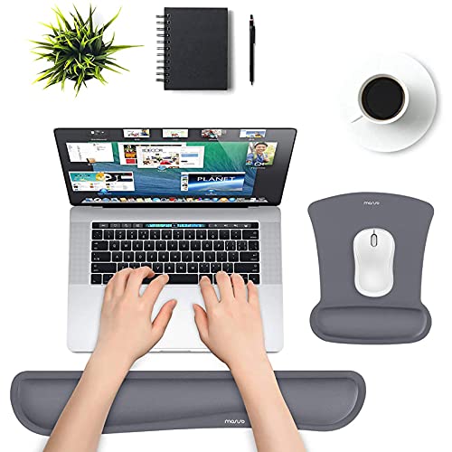 MOSISO Wrist Rest Support for Mouse Pad & Keyboard Set, Ergonomic Mousepad Non-Slip Base Home/Office Pain Relief & Easy Typing Cushion with Neoprene Cloth & Raised Memory Foam, Space Gray