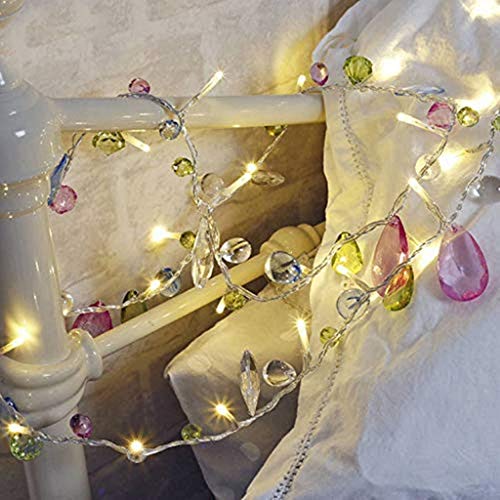 [updated version] Indoor House String lights-Bohemia style String with Jewels-Colorful Jewels LED Fairy Christmas Lights-Battery Powered-8 Mode- Remote-Timer,30 Warm White LED Gift Lights for Girl