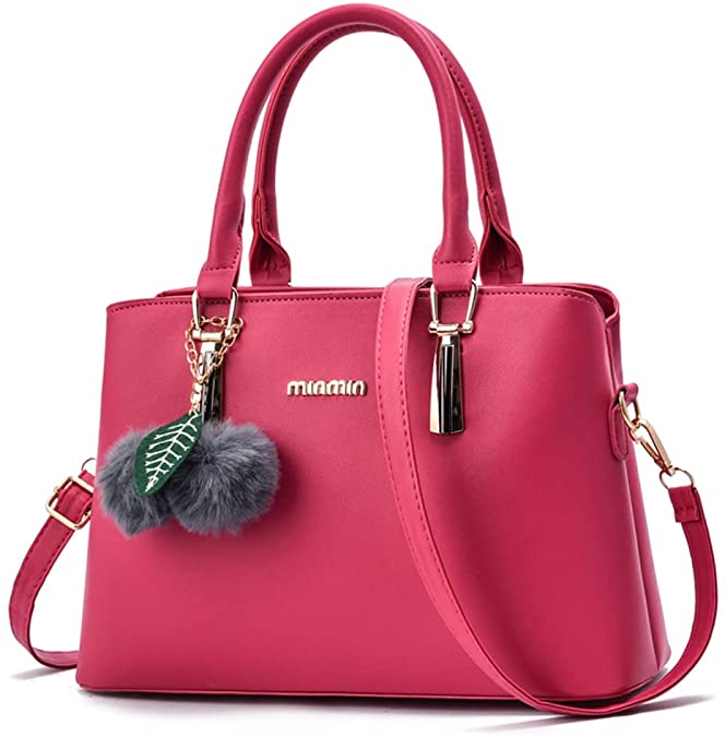Women's Leather Handbag Tote Shoulder Bag Crossbody Purse (9 colors), Wine Red