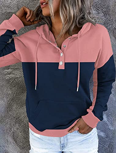 Women's Color Block Long-Sleeve Pullover Drawstring Hoodie Sweatshirt, Sizes Small to 3XL  (4 colors)