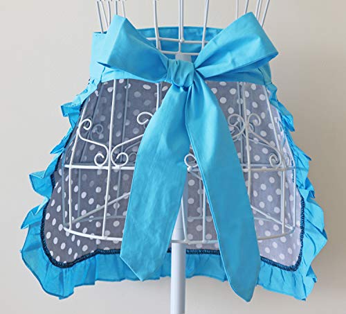 Waist Apron Cute Vintage 50’s Cooking Kitchen Retro Lovely Ruffle Apron with Pockets for Women Girls (Blue)