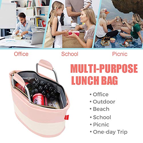 Pink and Ivory Insulated Leakproof Lunch Tote Bag Cooler with Zipper & Pocket
