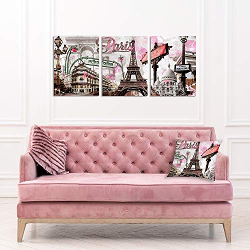 Romantic Paris Eiffel Tower Print Flannel Home Decor Pillow Cushion Cover, Pink and Brown