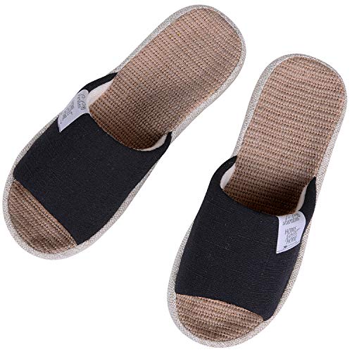 Shevalues Summer House Slippers for women Arch Support Linen Indoor Shoes with Home Sweet Home Quotes, Black 35-36