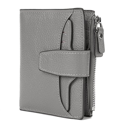 AINIMOER Women's RFID Blocking Leather Small Compact Bi-fold Zipper Pocket Wallet Card Case Purse (Lichee Gray)