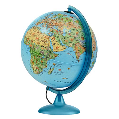 Waypoint Geographic Safari Explorer Animals Globe Illuminated Desktop Globe with Blue Physical Earth & 100s of Illustrated Animals, 10