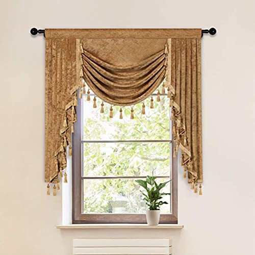ELKCA Bronze Thick Chenille Waterfall Valance for Living Room Luxury Window Curtains Valance for Bedroom (Bronze, W39 Inch, 1 Panel)