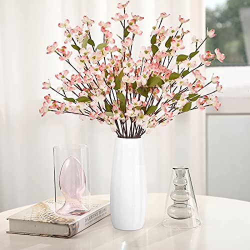 Artflower 6 Pack Artificial Silk Plum Blossom 23.6’’ Fake Plum Flower Stems Cherry Flowers Cherry Blossom Branches Vase Arrangements for Table Centerpieces Home Wedding Party Decoration, Light Pink