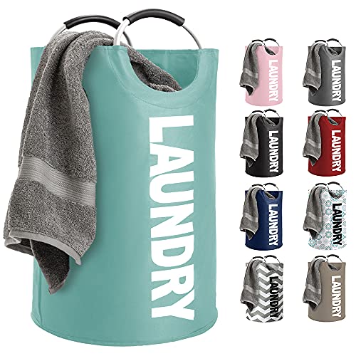 Gorilla Grip Large Laundry Basket, Collapsible Fabric Hamper, Padded Handles, 115L, Tall Foldable Clothes Baskets, Durable Linen Bins, Easy Carry Bags, Hampers for Kids Bedroom, College Dorm Turquoise