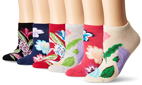 K. Bell Women's 6 Pack Novelty No Show Low Cut Socks, Botanical Floral (Black), Shoe Size: 4-10