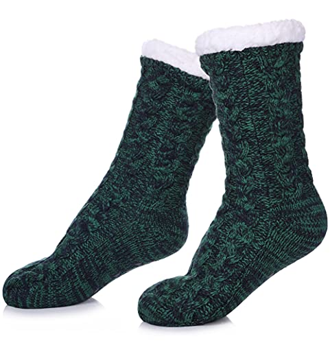 SDBING Women's Winter Super Soft Warm Cozy Fuzzy Fleece-Lined with Grippers Slipper Socks (Dark Cyan)