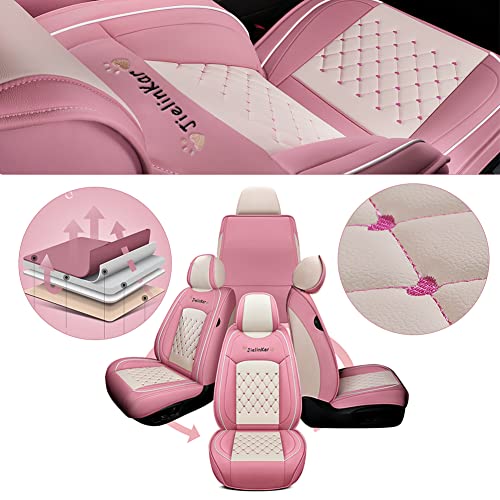 Car Seat Covers Full Set Universal Auto Interior Accessories with Waterproof PU Leather for Cars SUV Pick-up Truck (Green-White)