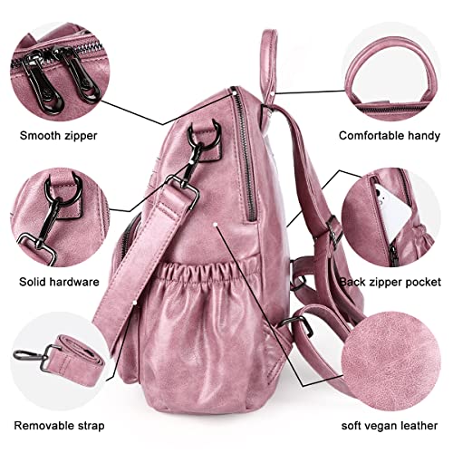 Women Bags Backpack Purse PU Leather Zipper Bags Casual Backpacks Shoulder Bags (DK8532#8528#85PINK)