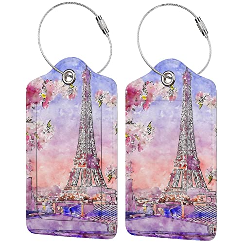 Paris Sunset Eiffel Tower Leather Suitcase Luggage Tags, 2 Pack