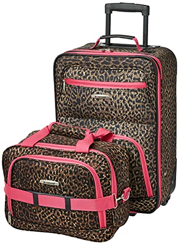 Rockland Fashion Softside Upright Luggage Set, Pink Leopard, 2-Piece (14/19)