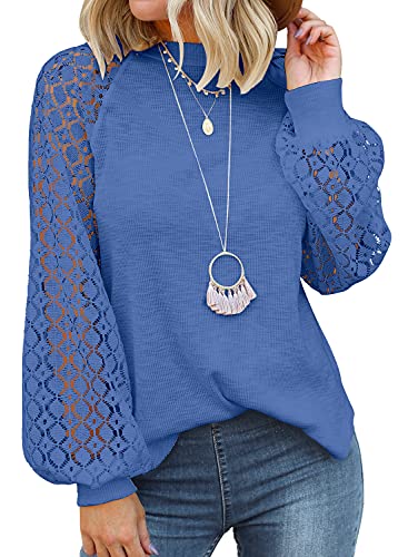 MIHOLL Women’s Long Sleeve Tops Lace Casual Loose Blouses T Shirts