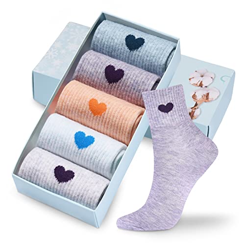 Corlap Women's Crew Socks Ankle High Cotton Fun Cute Athletic Running Socks Gifts For Women (5-Pairs With gifts Box)