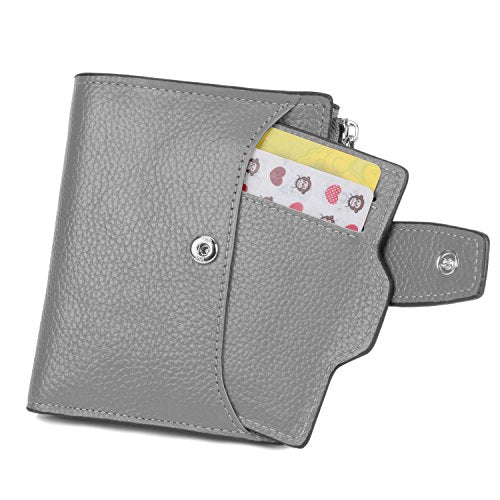 AINIMOER Women's RFID Blocking Leather Small Compact Bi-fold Zipper Pocket Wallet Card Case Purse (Lichee Gray)