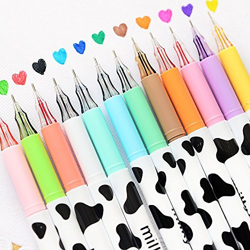 NYKKOLA Diamond Cute Gel Pen Milky Cow Pens,12PCS 0.35mm Extra-Fine Ballpoint Pen Perfect for Office School Supplies Gifts for Boys Girls(Milk 12 Pcs)