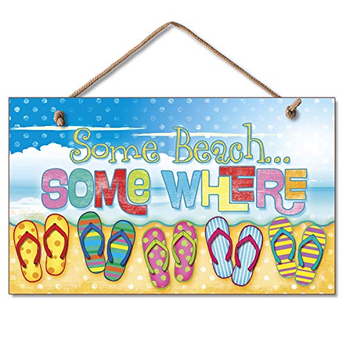 Highland Graphics New Some Beach Somewhere Sign Flip Flops Tropical Wall Decor Coastal Picture Art