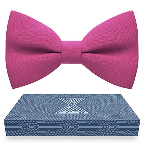 Bow Tie House Men's Classic Pre-Tied Bow Tie Formal Solid Tuxedo (Large, Hot Pink)