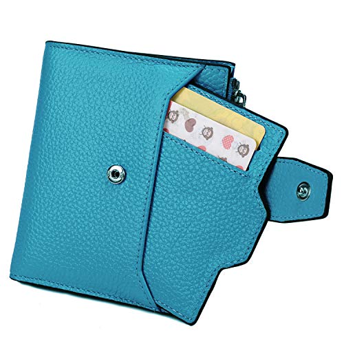 AINIMOER Women's RFID Blocking Leather Small Compact Bi-fold Zipper Pocket Wallet Card Case Purse(Lichee Sky Blue)