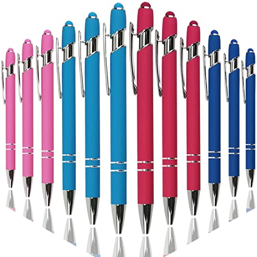 Oddmoal Ballpoint Pen with Stylus Tip, Soft Touch Click Metal Pen, 1.0mm Medium Point, Black Ink, 12 Count(4 Colors)