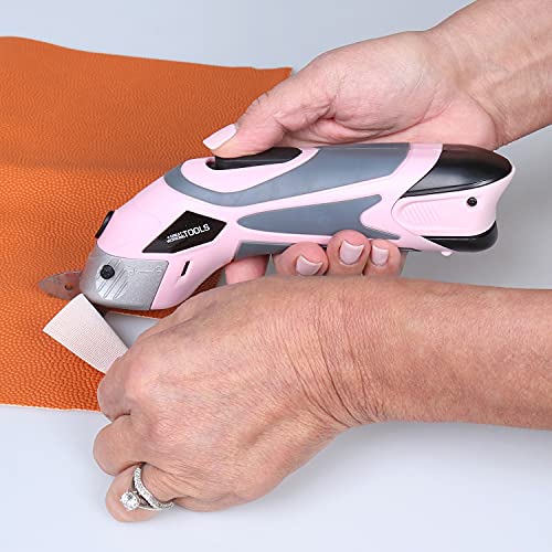 Great Working Tools Cordless Scissors - Electric Power with Blades for Sewing Crafting Fabric Paper Cardboard, 3.6v Li-Ion Battery - Pink - 2 Blades