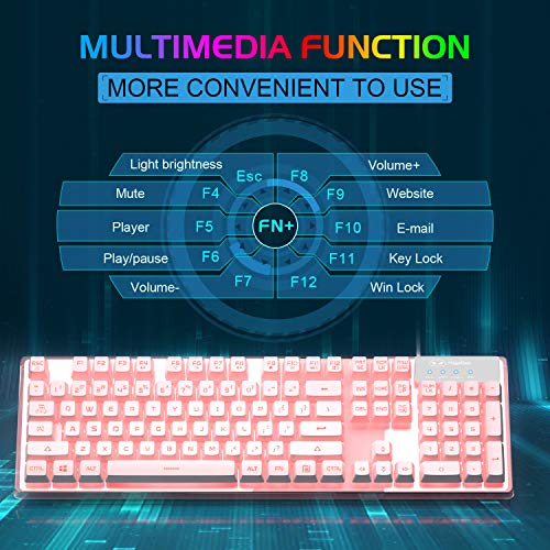 Gaming Keyboard and Mouse Combo, 7 Colors LED Backlit Keyboard w/104 Keys Computer PC Gaming Keyboard for PC/Laptop