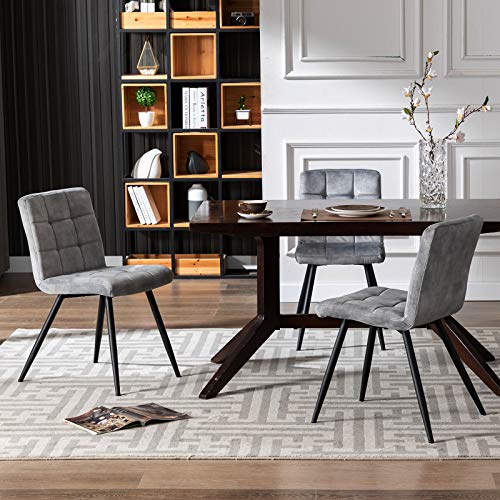 DUHOME ELEGANT LIFESTYLE Dining Chairs Reception Chairs, Accent Living Room Chairs Fabric with Black Metal Legs for Living Room/Kitchen/Vanity Set of 4 Grey