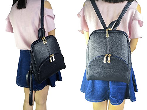 Nevenka Brand Women Bags Backpack Purse PU Leather Zipper Bags Casual Backpacks Shoulder Bags (Navy Peony)