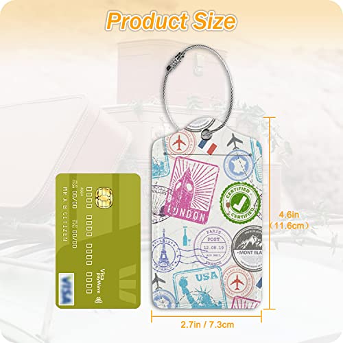 World Travel Stamps Leather Luggage Suitcase Travel Bag Tags, Set of 2