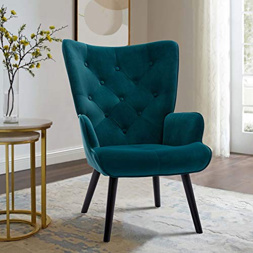 Modern Tufted Buttoned Velvet Accent Wingback Vanity Wingback Chair with Arms  (8 colors)