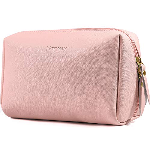 Large Vegan Leather Makeup Bag Zipper Pouch Travel Cosmetic Organizer for Women and Girls (Large, Pink)